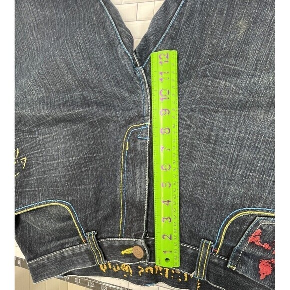 VTG Attitude Gold Baggy Denim Hip Hop Straight Cut Off Shorts Mens Sz 34x15 - Picture 12 of 13